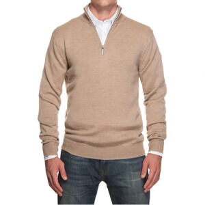 Jeremy Argyle NYC Half Zip Men’s Merino Wool Sweater Brown Camel Size M